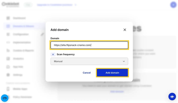 Add domain and choose scan frequency