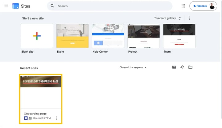 Select your page or create a new one in Google Sites