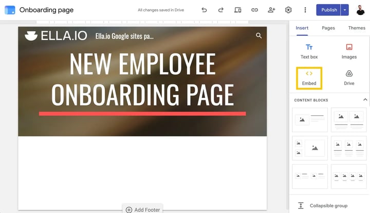 Select the Embed element from the menu