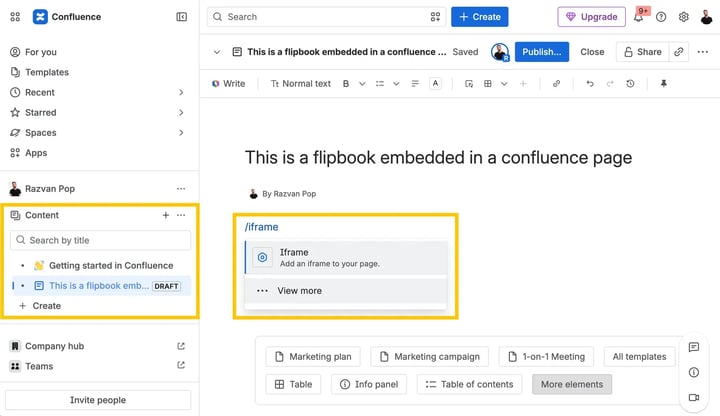 Select iframe element in Confluence