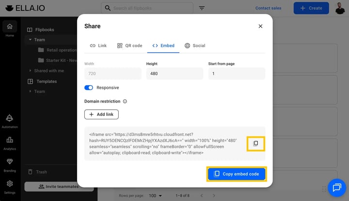 Copy iframe code from Flipsnack