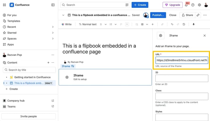 Paste URL into Confluence iframe macro