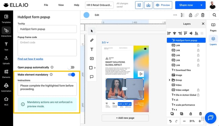 Enforce mandatory action HubSpot embed form