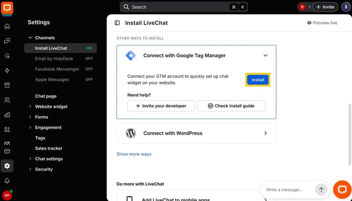 Click Install with Google Tag Manager