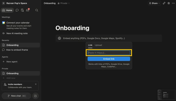 Empty embed link field in Notion