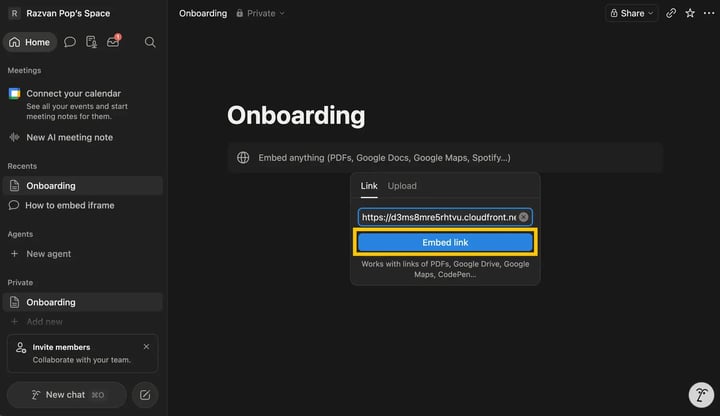 Paste the extracted link into the Notion embed field