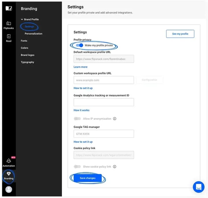 make my profile private option flipsnack