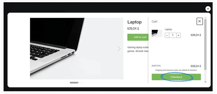 The checkout option in the popup frame