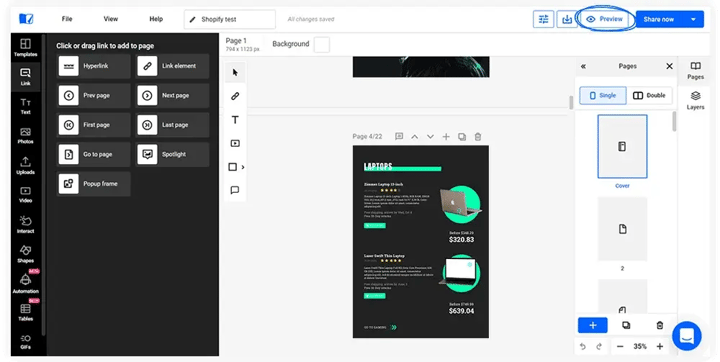 Checking the preview option in Design Studio