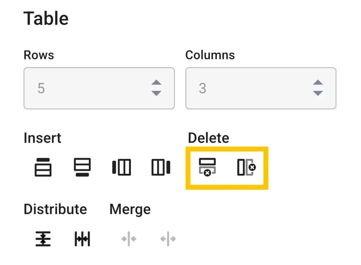 Tables element - delete rows and columns-1