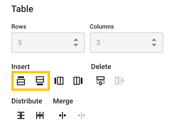 Tables options insert rows-1