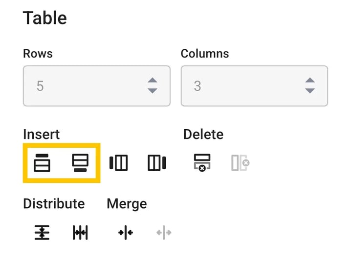 Tables options insert rows-1