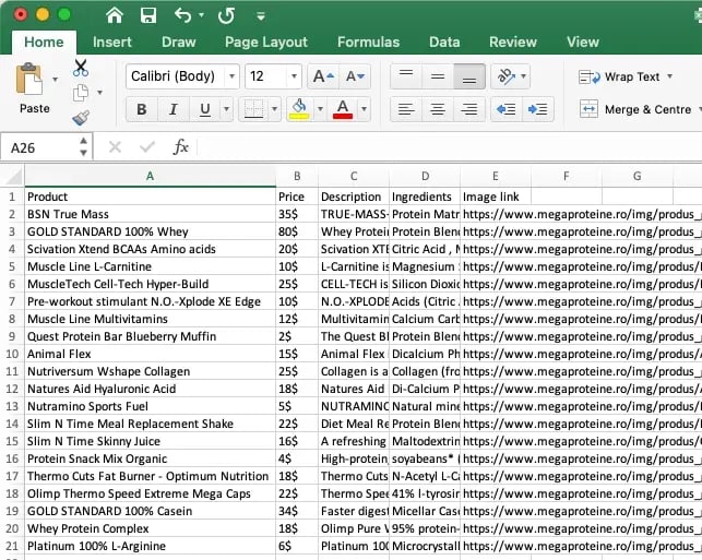 Example of a CSV file