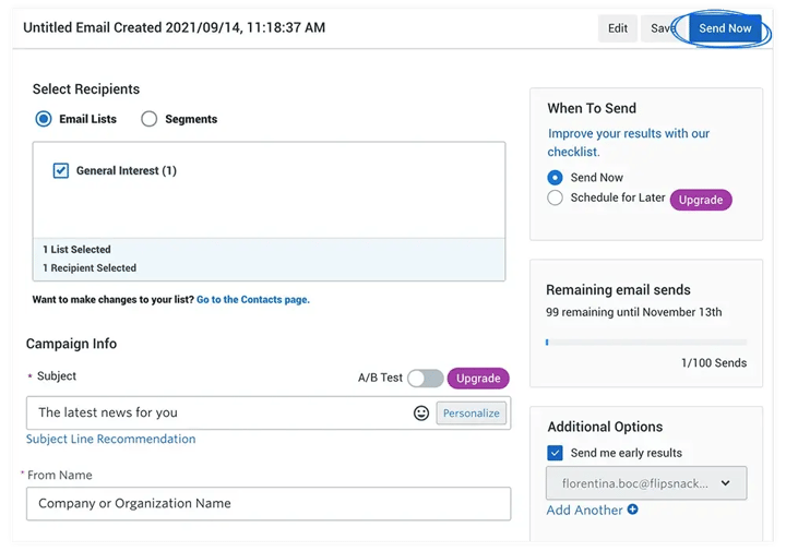 Sending emails through Constant Contact