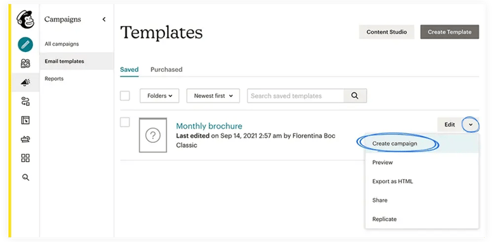 Sending the publication via email in Mailchimp