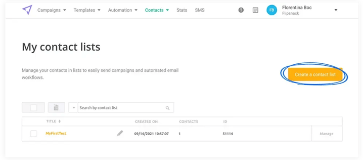 Creating contact lists in Mailjet