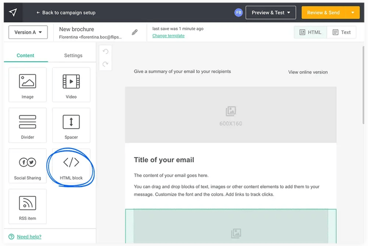 HTML editor in Mailjet