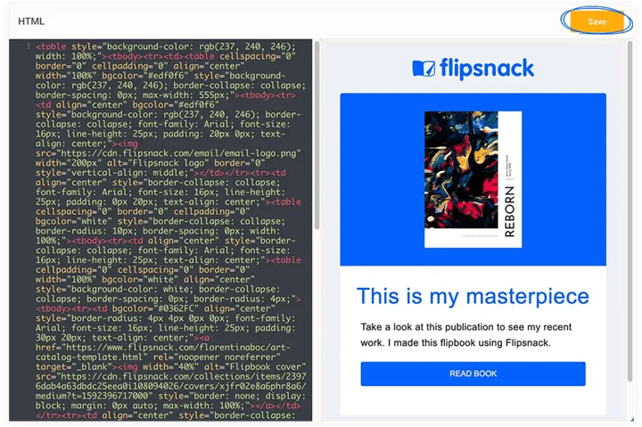 Save the embedded code in Mailjet