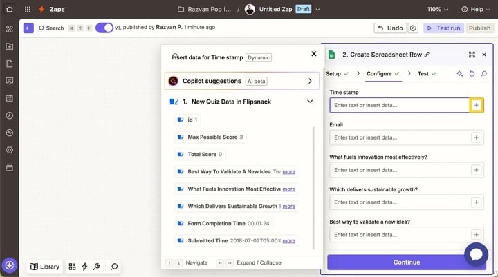 Mapping Flipsnack fields to an action app