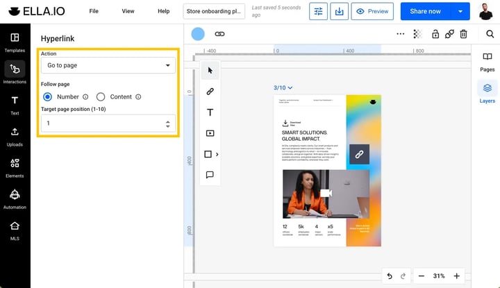 Number and content - go to page