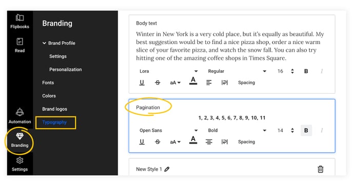 Pagination-section-in-the-typography-settings-page