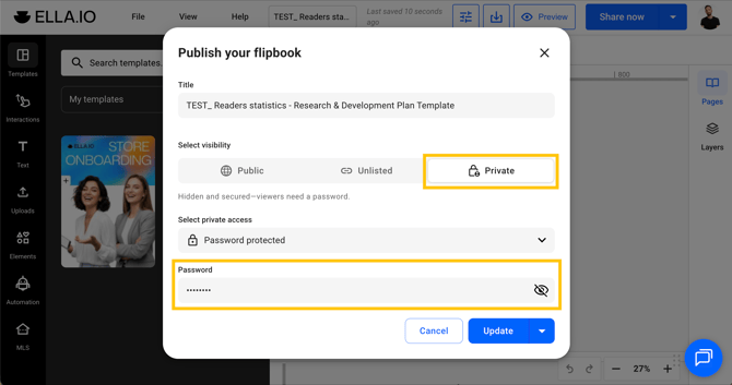 Publishing options password