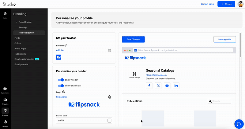 personalization tab in flipsnack