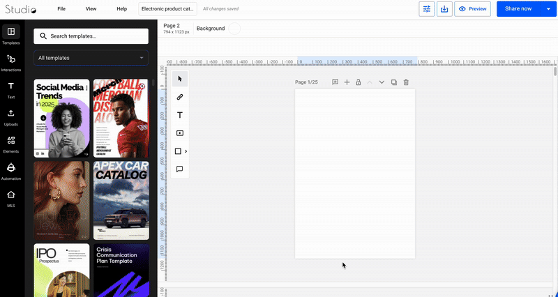 add template from design studio 