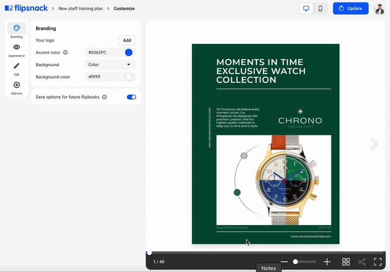 new customize page in Flipsnack