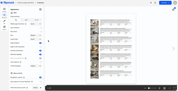 different layout in flipsnack