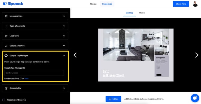 Google tag manager in flipbook
