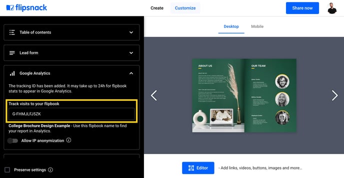 Installing Google Analytics on your flipbooks through Flipsnack 2