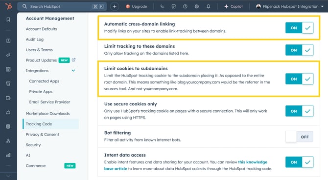 Adding Flipsnack domains under Additional site domains in HubSpot