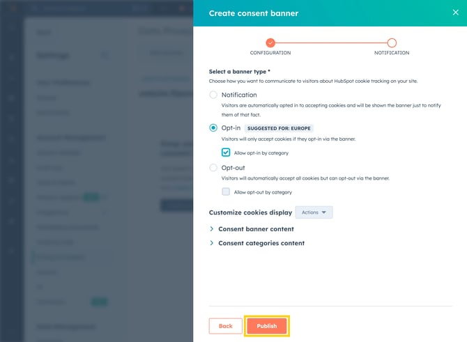 Publish cookie banner