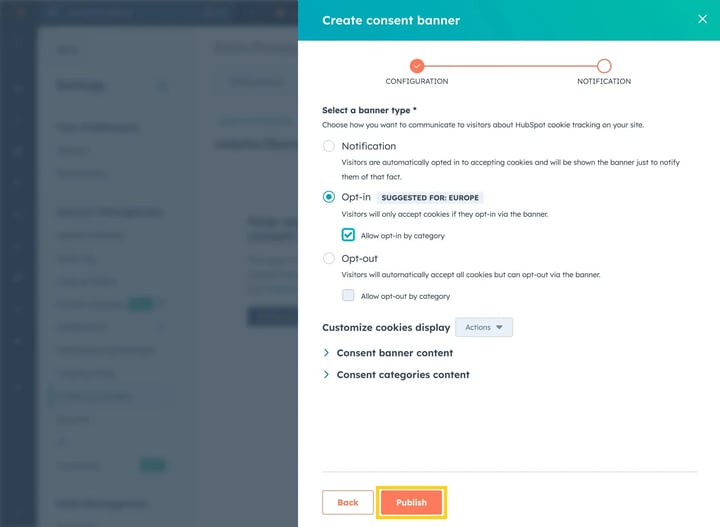 Publish cookie banner