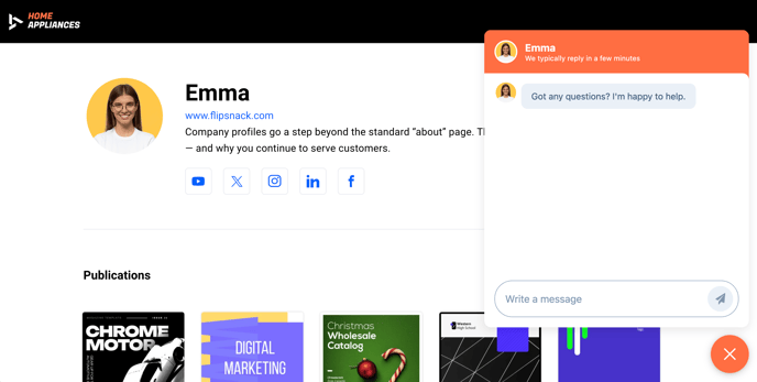 Chat widget on Flipsnack profile