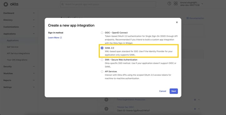 How to select SAML 2.0