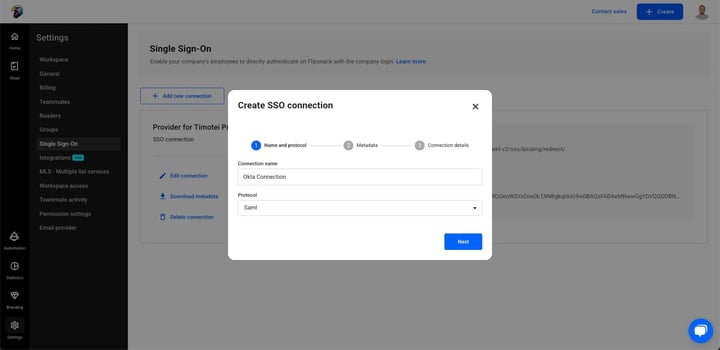 Create SSO Connection