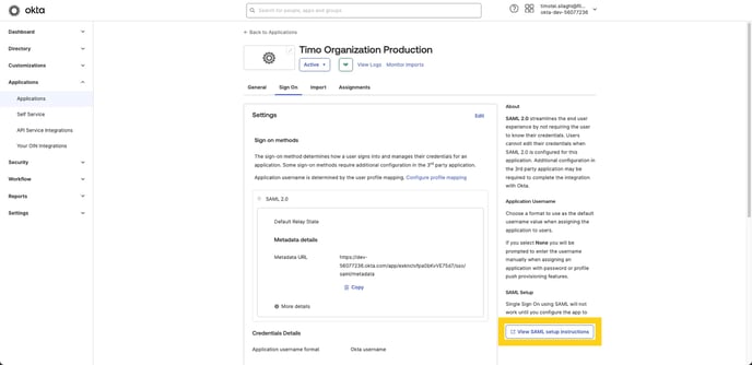View SAML Setup instructions