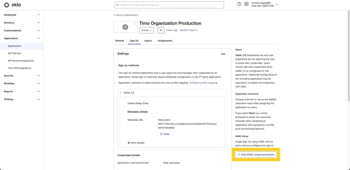 View SAML Setup instructions