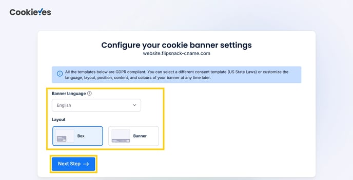 Configure cookie banner flipsnack