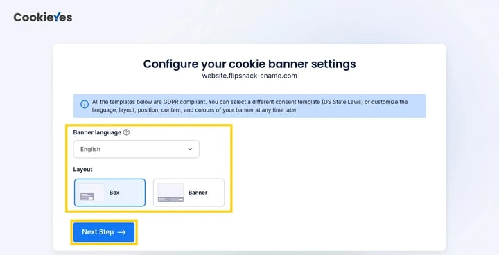 Configure cookie banner flipsnack
