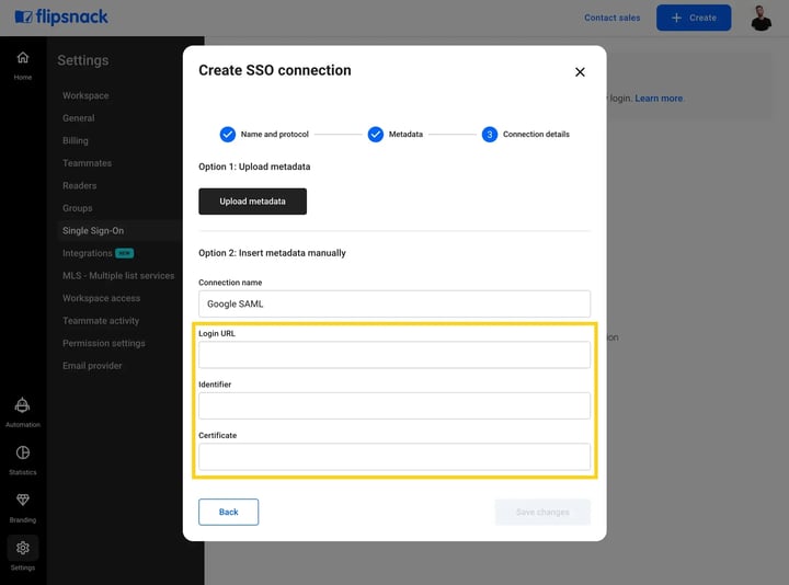Create an SSO connection Google Workspace