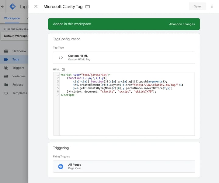 Microsoft Clarity Tag installation