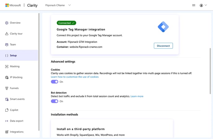 Google tag Manager successfully connected to Clarity. 