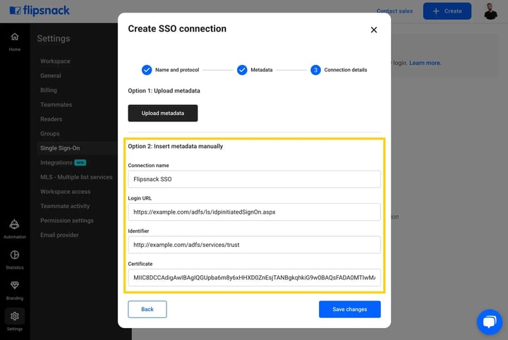 SSO connection with Flipsnack
