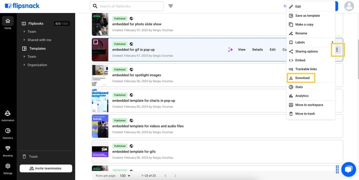 Download button in Flipsnack
