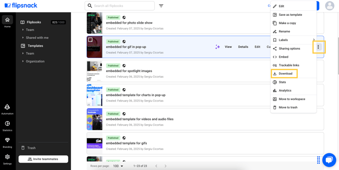 Selecting-the-Download-option-in-Flipsnack