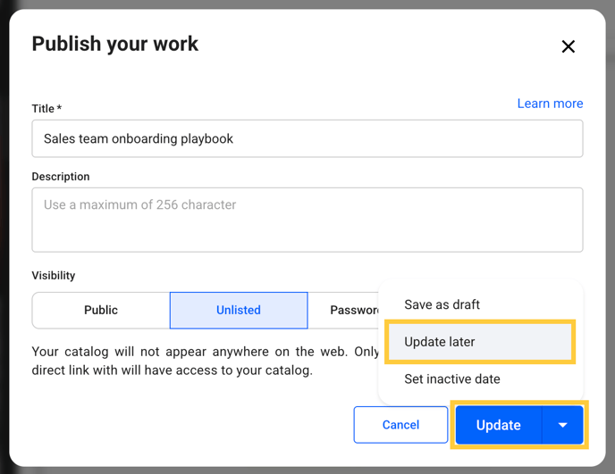 Update later button in Flipsnack