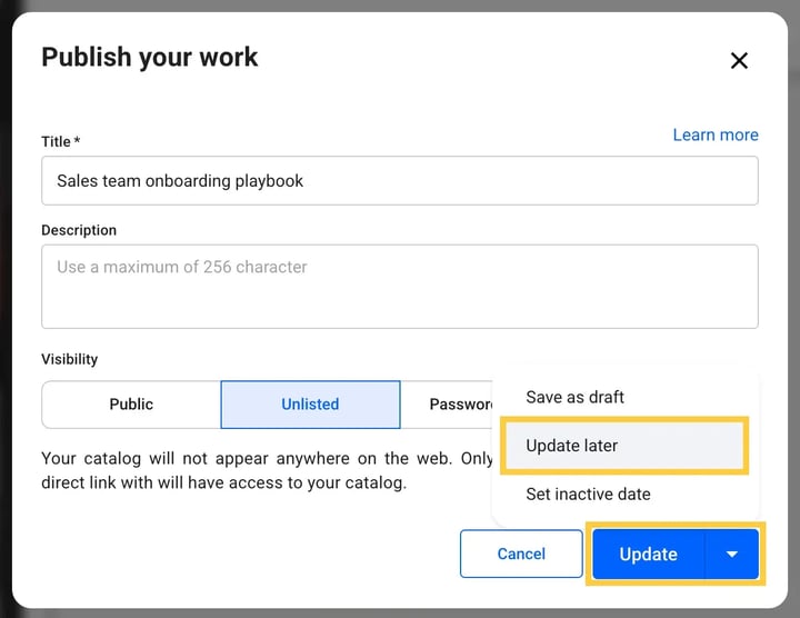 Update later button in Flipsnack